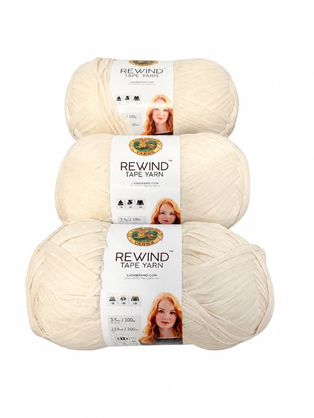 Lion Brand Rewind Tape Yarn Cream/Ivory – 3 Skeins NWT
